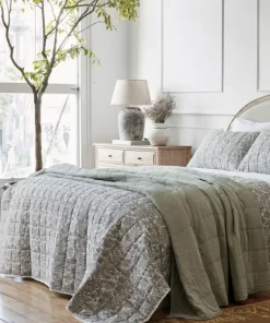 Discount Athena Handblock Blue/Natural Coverlet Large Bed Linen