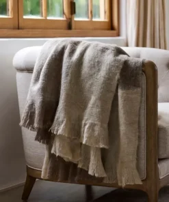Sale Beige Brown Plaid Fringe Throw Throws & Blankets