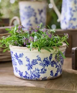 Online Blue Floral Wide Pot Large Urns, Vases & Planters