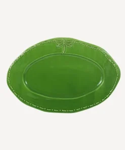 New Dragonfly Stoneware Green Oval Platter Small Dinnerware