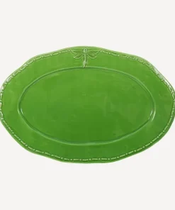 New Dragonfly Stoneware Green Oval Platter Large Dinnerware
