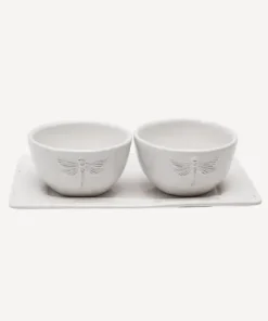 Sale Dragonfly Stoneware White Condiment Set (3PC) Dinnerware