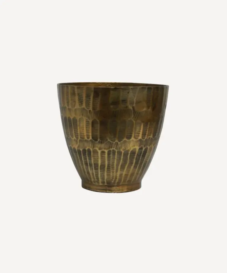 Best Hammered Stripe Brass Pot Small Urns, Vases & Planters
