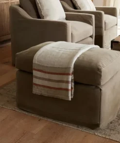 Clearance Herringbone Stripe Linen Throw Natural Throws & Blankets