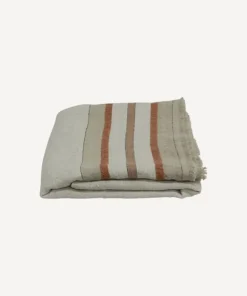 Clearance Herringbone Stripe Linen Throw Natural Throws & Blankets