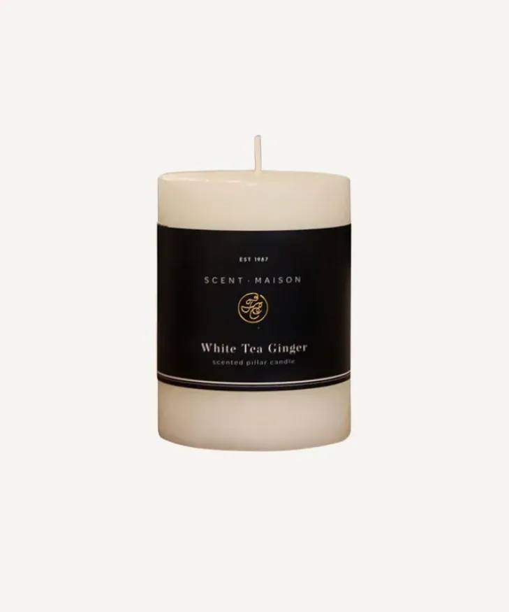 Hot Maison Pillar Candle White Tea Ginger 3x4" Candles