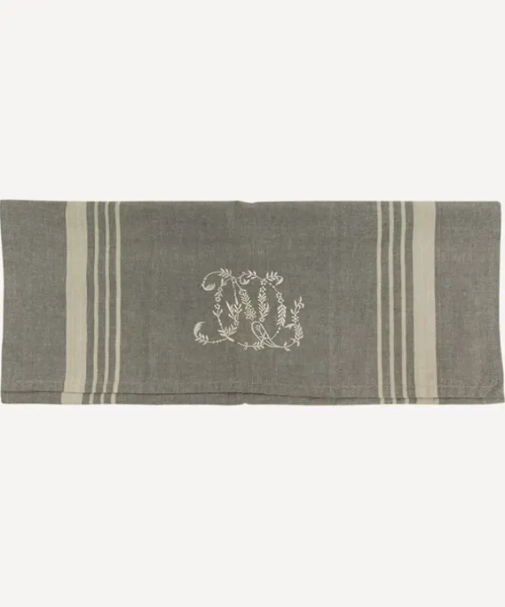 Sale Monogram Tea Towel Grey with Natural Stripe Tea Towels