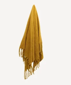 Fashion Solid Fringed Mustard Throw Throws & Blankets