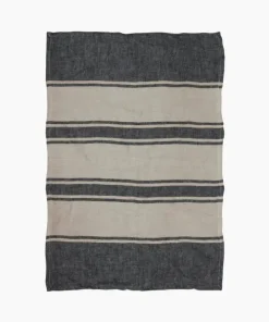 Clearance Twill Tea Towel Charcoal with Natural Stripes Tea Towels