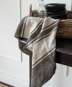 Clearance Twill Tea Towel Charcoal with Natural Stripes Tea Towels