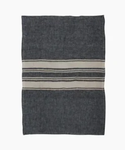 Sale Twill Tea Towel Charcoal with Narrow Natural Stripes Tea Towels