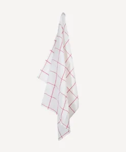 Clearance Woven Check Tea Towel Off-White & Red Tea Towels