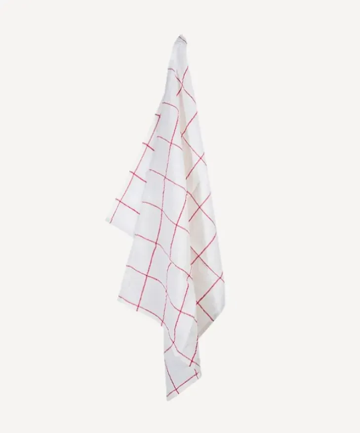 Clearance Woven Check Tea Towel Off-White & Red Tea Towels