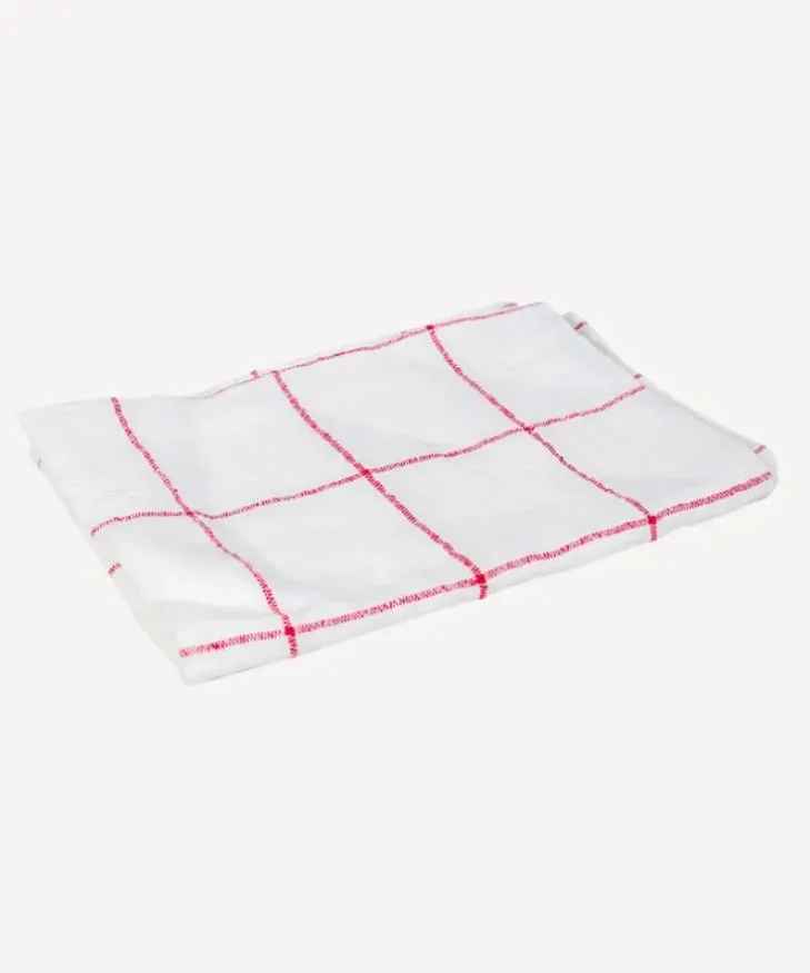 Clearance Woven Check Tea Towel Off-White & Red Tea Towels